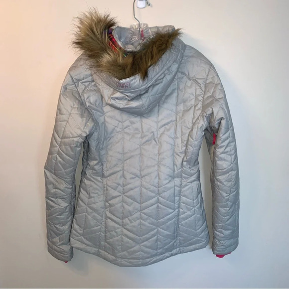 Helly Hansen Women's Prime Ski Jacket Nordic Pink Grey Quilted Faux Fur Trim L - Picture 2 of 10